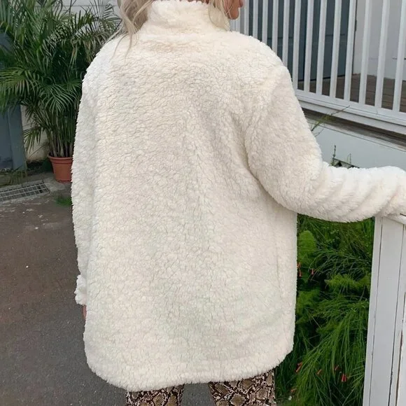 Beige Preppy Womens Double Button Teddy Coat - Picture 2 of 5